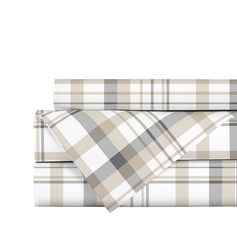 Gracie Oaks Natural Plaid 160 GSM Flannel Sheet Set Wayfair Canada